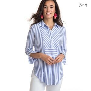 Vineyard Vines blue stripe mix popover tunic button down